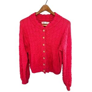 Free People Beach Vibrant Pink Button-Up Sweater Cardigan S